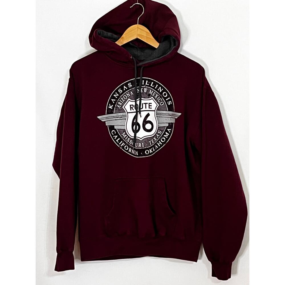 Route 66 Prairie Mountain Men's Maroon Hoodie Pouch Pocket size Medium Pre-Owned